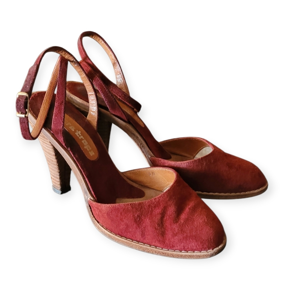 Vintage 70s Rust Strapy Heels - Picture 4 of 8